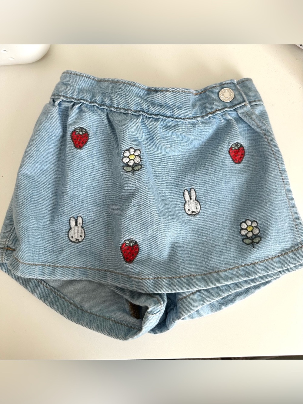 Miffy & H&M Light Blue Denim Skort with Strawberry, Flower & Miffy Bunnies